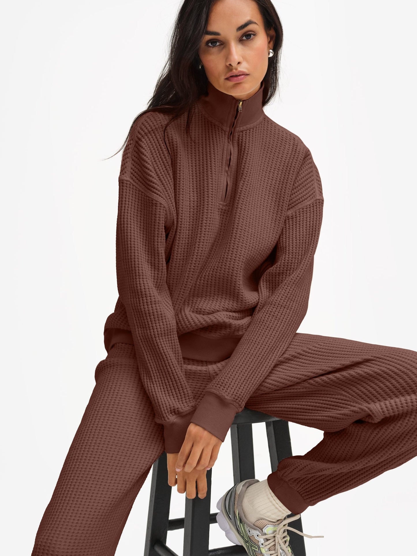 Organic Waffle Collared Half-Zip Sweatshirt