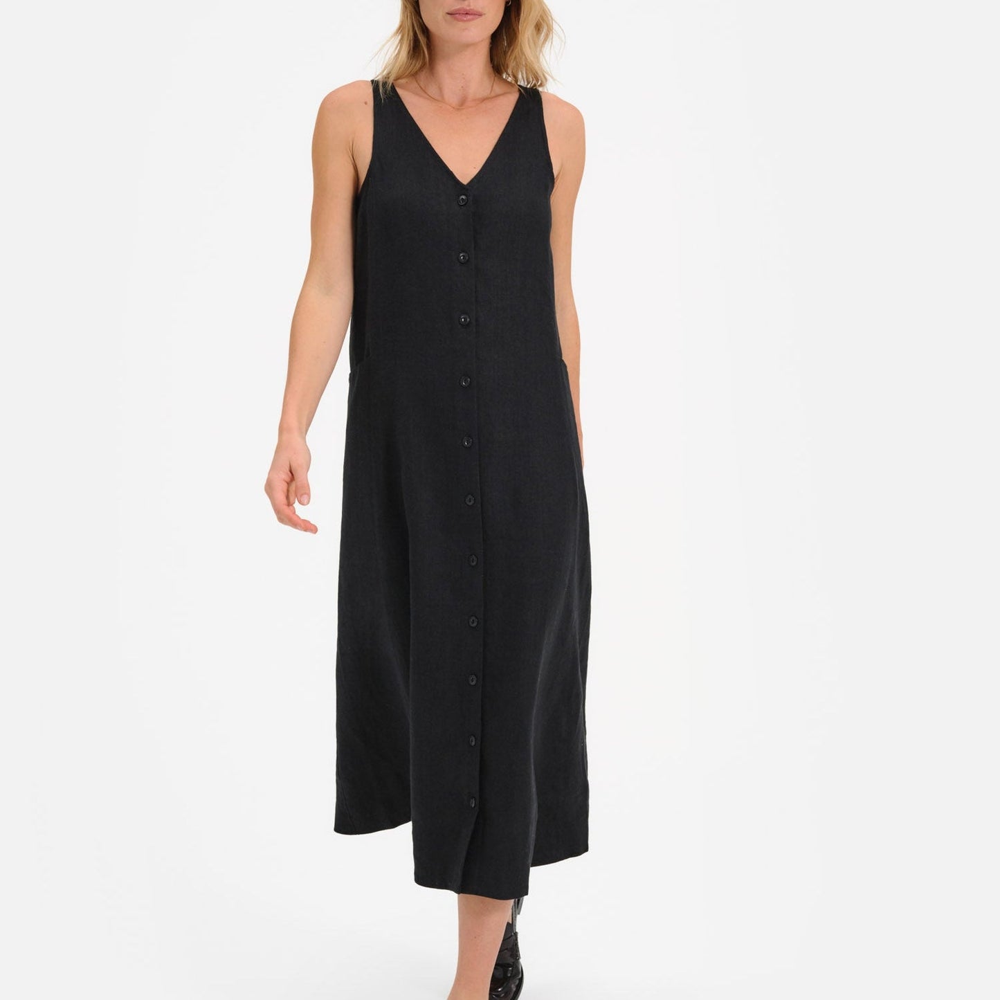 Organic Linen Button Front Dress