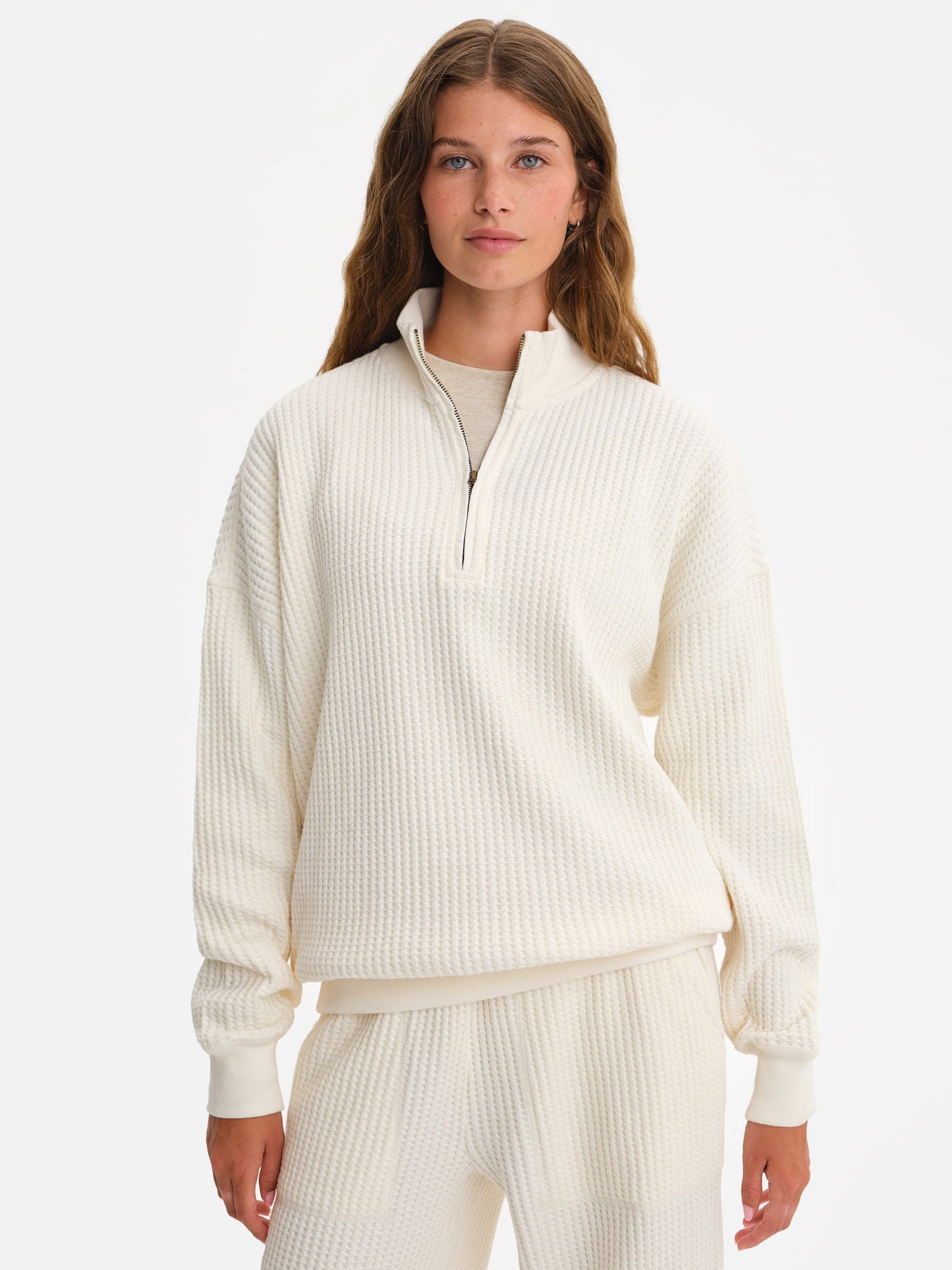 Organic Waffle Collared Half-Zip Sweatshirt