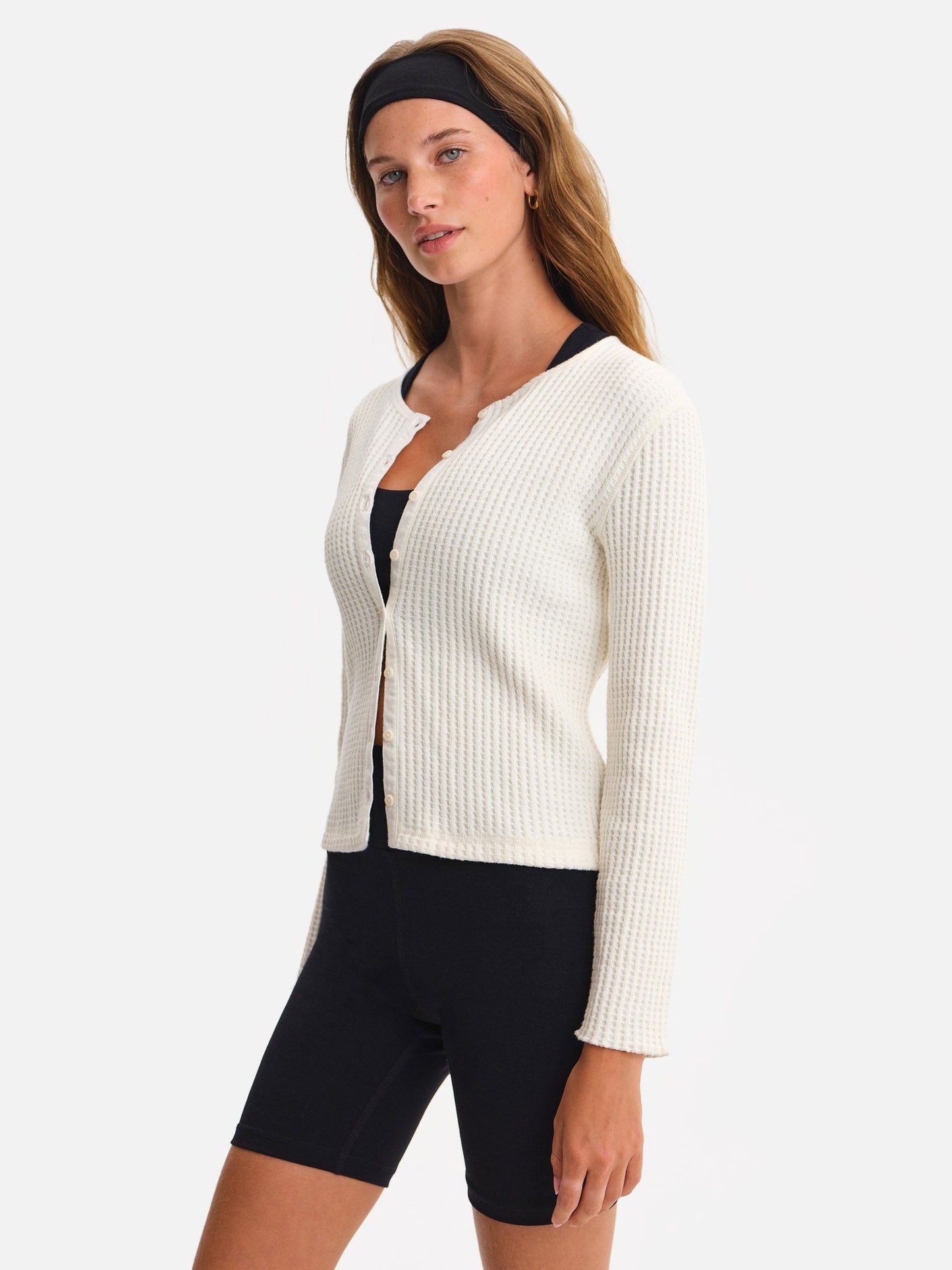 Organic Waffle Crew Cardigan