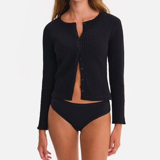 Organic Waffle Crew Cardigan
