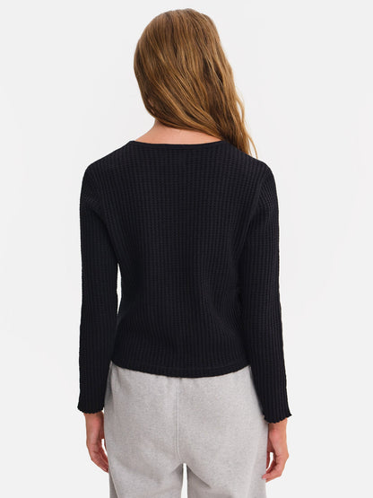 Organic Waffle Crew Cardigan