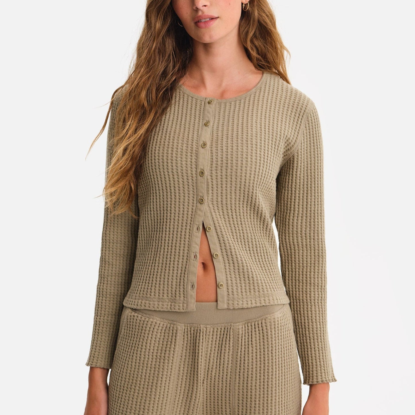 Organic Waffle Crew Cardigan