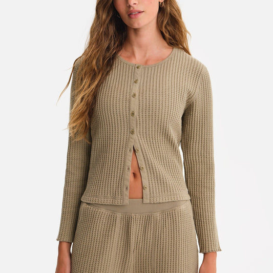 Organic Waffle Crew Cardigan