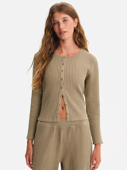 Organic Waffle Crew Cardigan