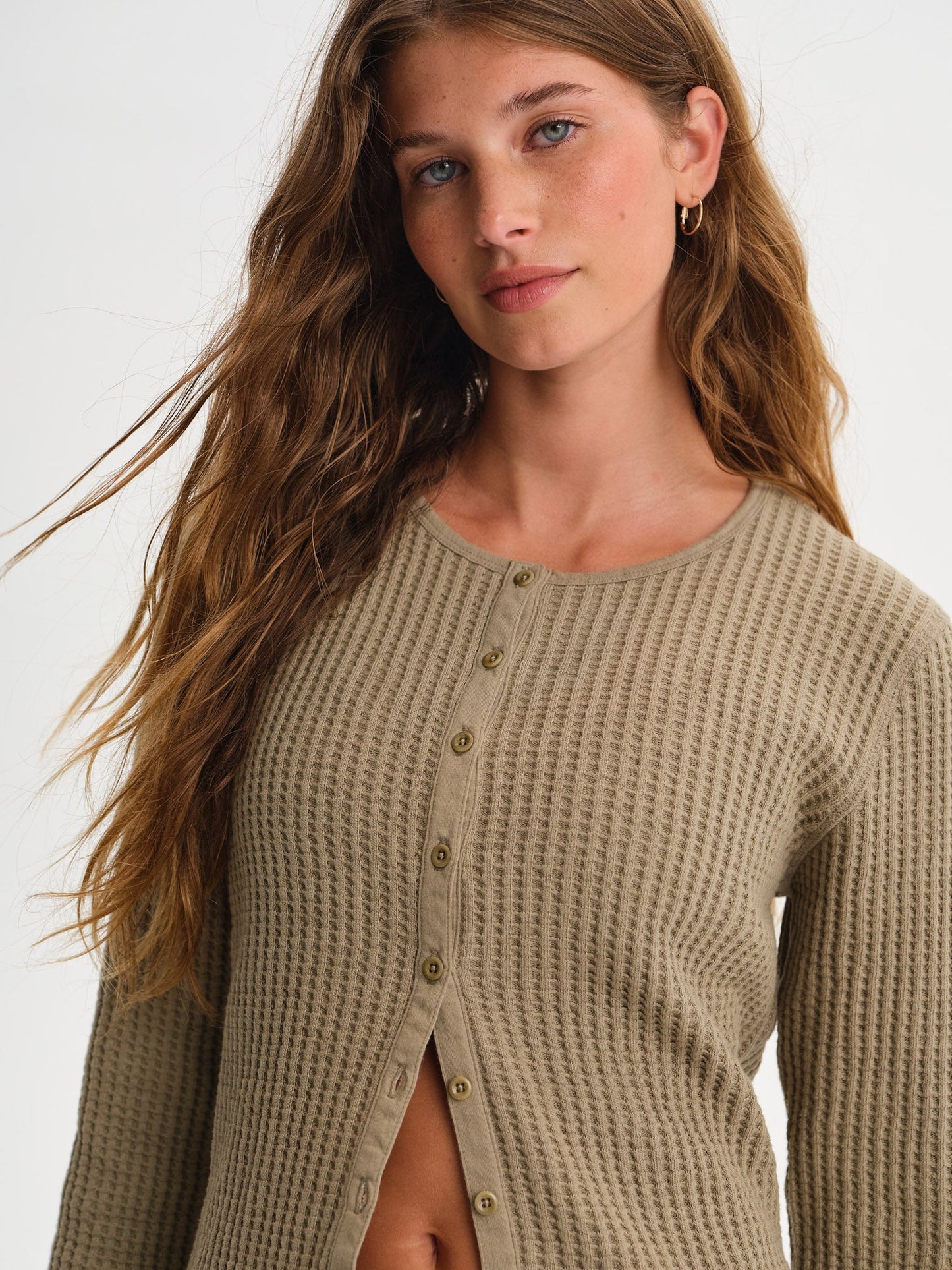 Organic Waffle Crew Cardigan