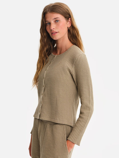 Organic Waffle Crew Cardigan