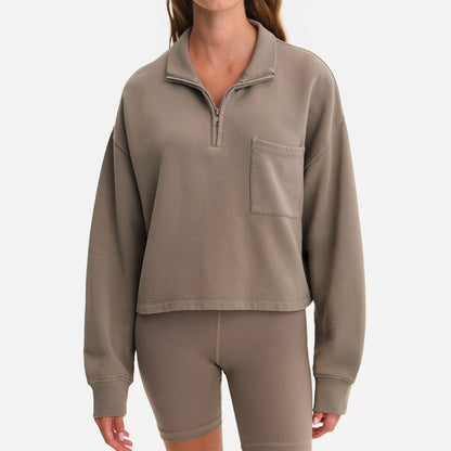 Organic Fleece Cropped Half-Zip Sweatshirt